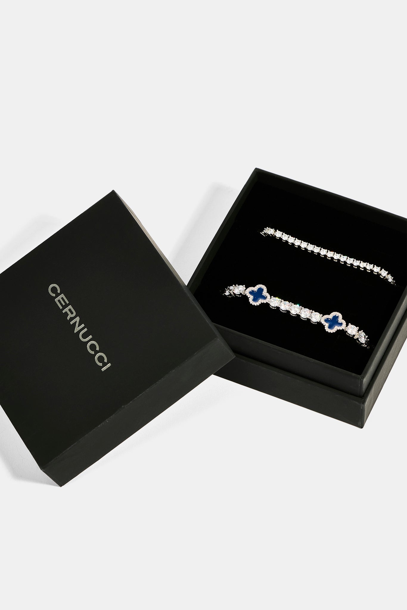 3mm Tennis Bracelet & 5mm Blue Motif Tennis Bracelet Set - White